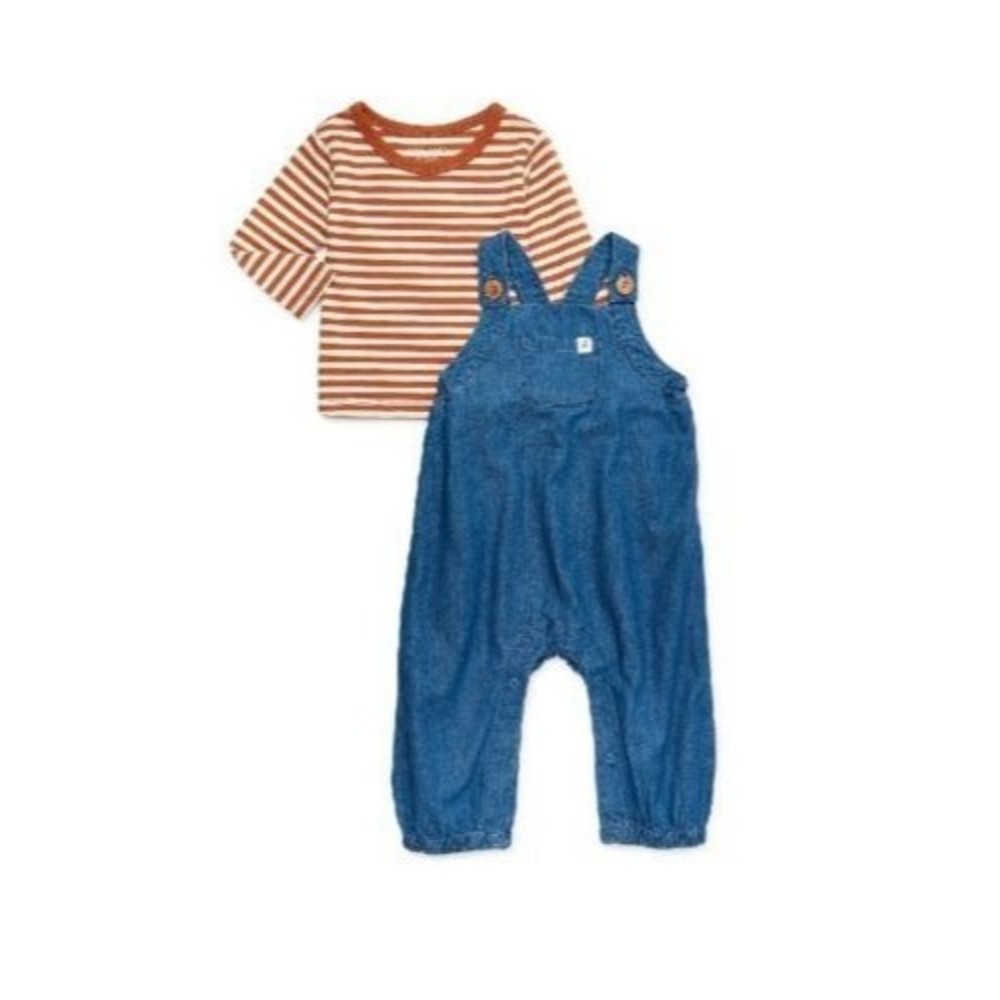 NWT Easy Peasy Baby Boy 2 pc. Overalls and T-Shirt Set, 12 & 18 Months